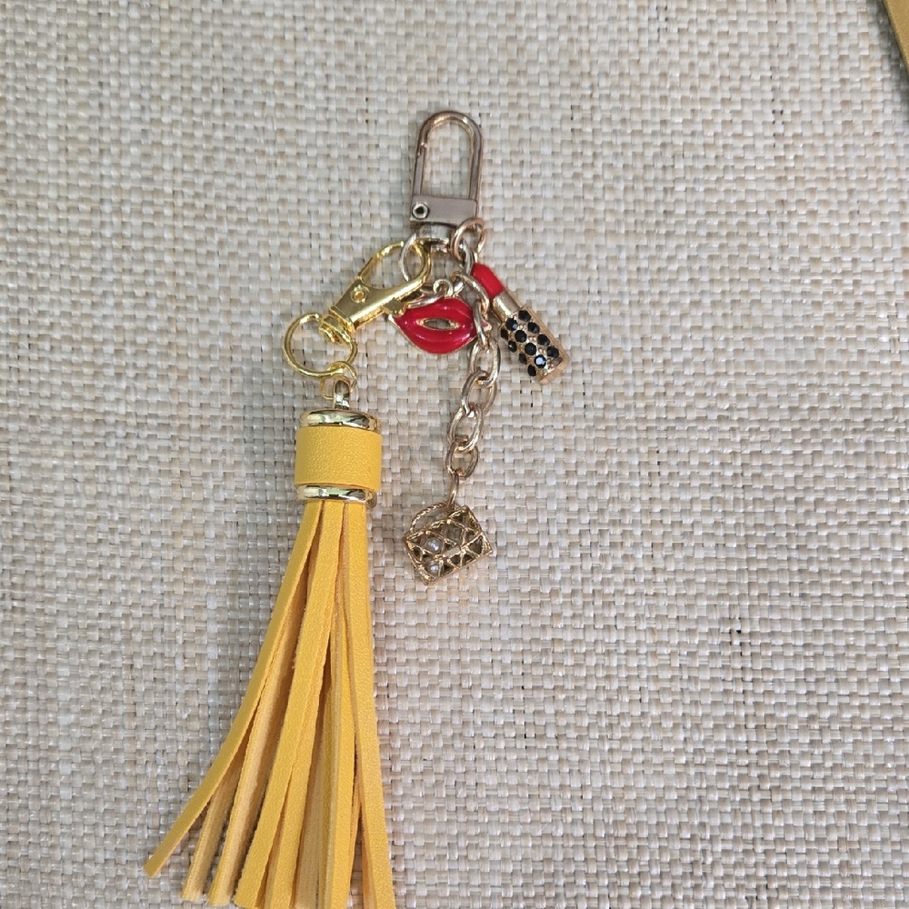 Yellow Tassel Keychain with Gold Accents